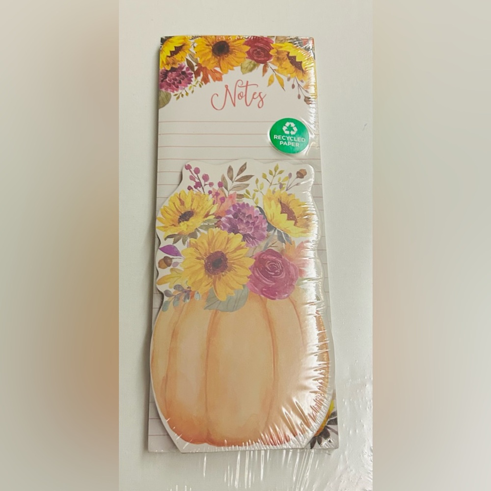 New Notepad Set 2 Pads "Note Floral Pumpkin Theme Pen Magnet Clementine Paper